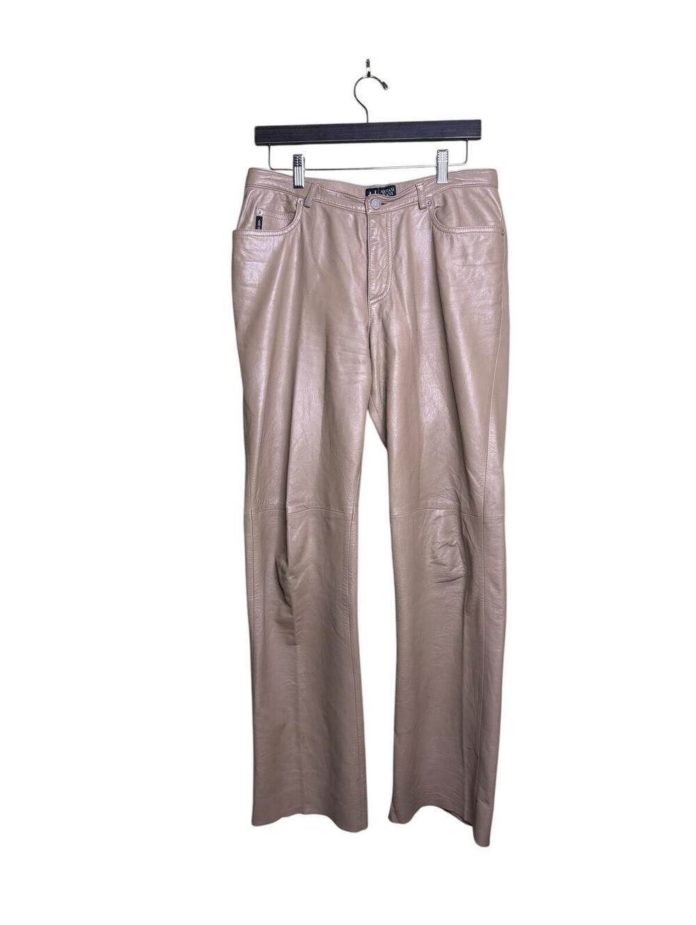 Vintage Armani Leather Pants Straight Leg Beige 31